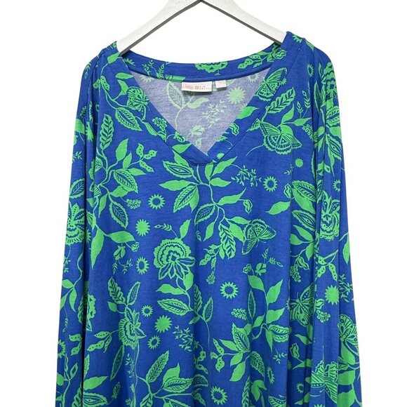 BELLE Kim Gravel Blue Floral Top Plus Size 5X Stretch V-Neck Tunic Tee - Picture 6 of 9